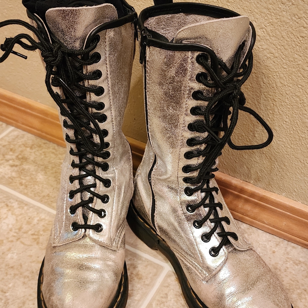 Metallic Silver Women's Dr. Martens Combat Boots